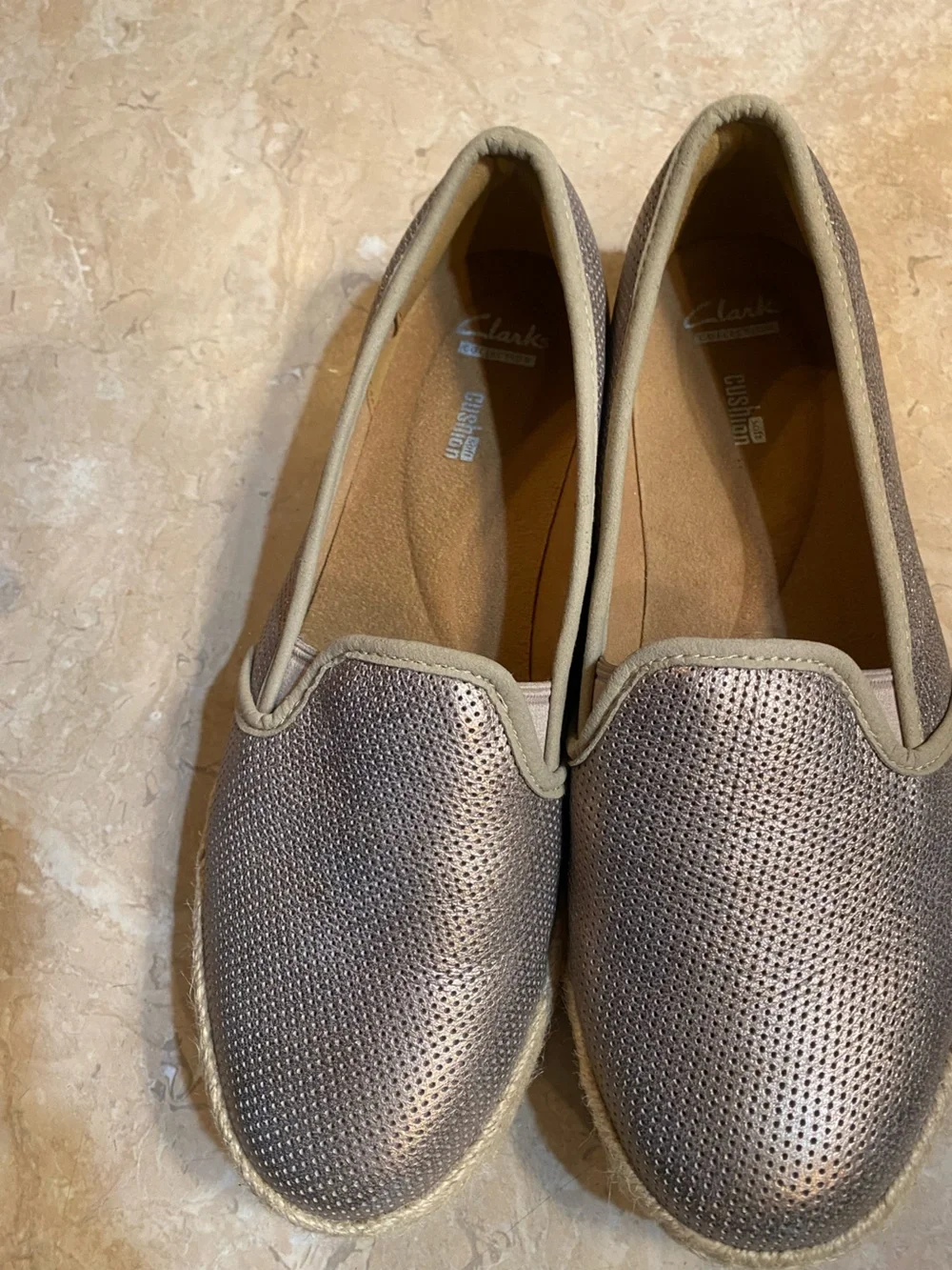 Clarks Metallic Taupe Perforated Espadrilles Slip-Ons